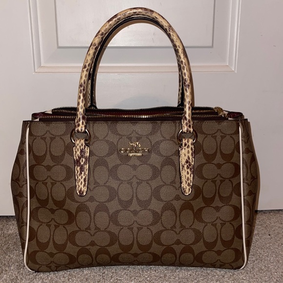 COACH Khaki Snake Skin Trim Handbag - Picture 1 of 16